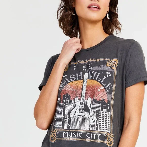 NWT Altar'd State Size Large Nashville Boyfriend Tee Shirt Grey Graphic Music - Picture 2 of 8